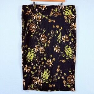 Melissa McCarthy Pencil Skirt Womens 3X Black Floral Stretch Knit Whimsigoth NEW